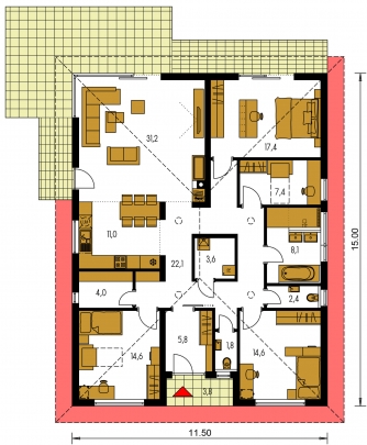 Grundriss des Erdgeschosses - BUNGALOW 210